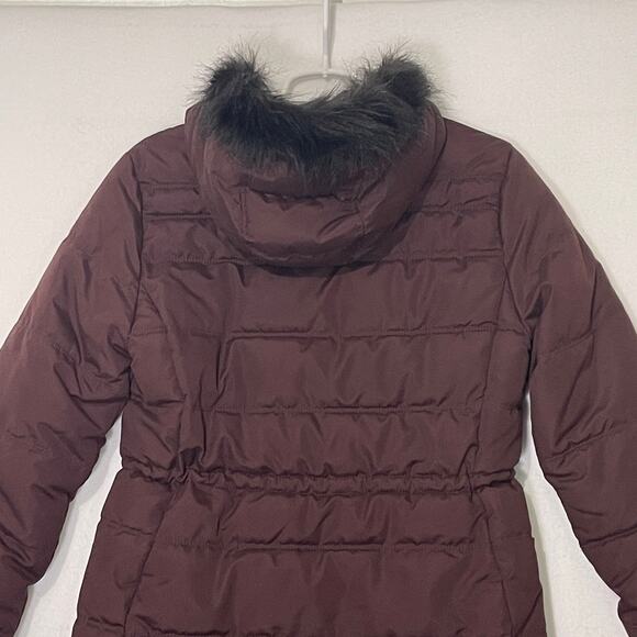 Old Navy Long Puffer Coat Womens Small Brown Winter Parka Fur Hood Insulated - Picture 7 of 13